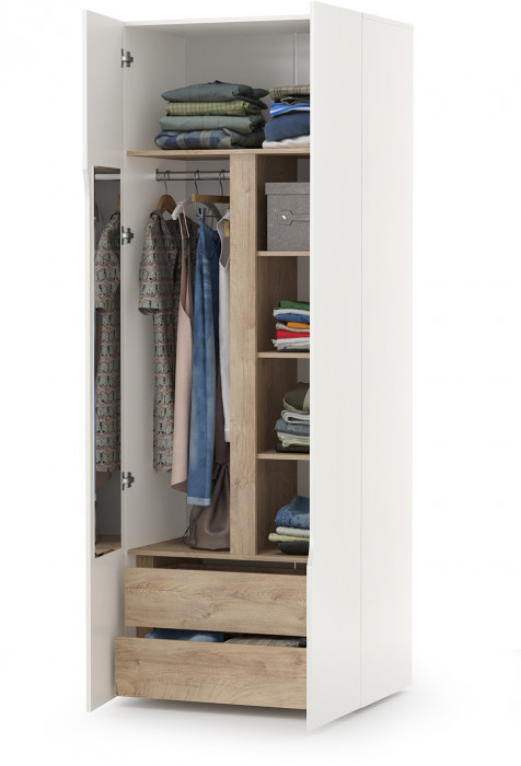 Муссон 13.198 Шкаф двухстворчатый, белый/дуб эндгрейн элегантный