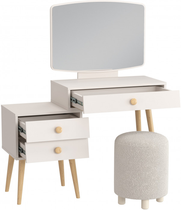 Афина Спальня 4-25901М1к.с. Трюмо + Банкетка 6-5137ТКШсв.серый Марта, кашемир серый/ткань светло-серая