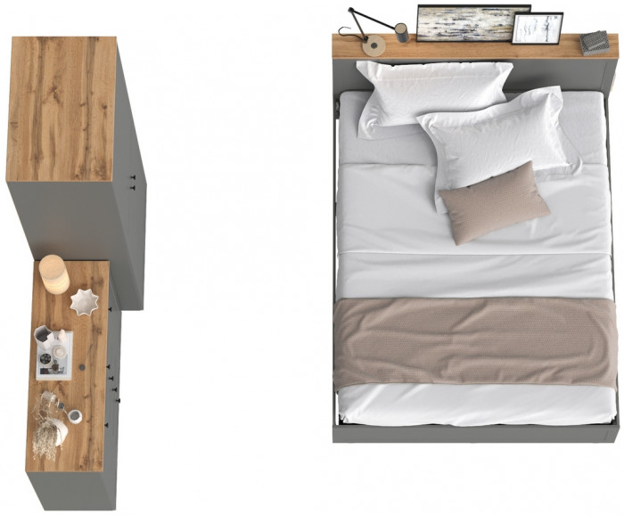 Остин 11.53 Кровать + ортопед + 13.336.02 Шкаф для одежды + 16.221 Комод, серый графит/дуб крафт золотой
