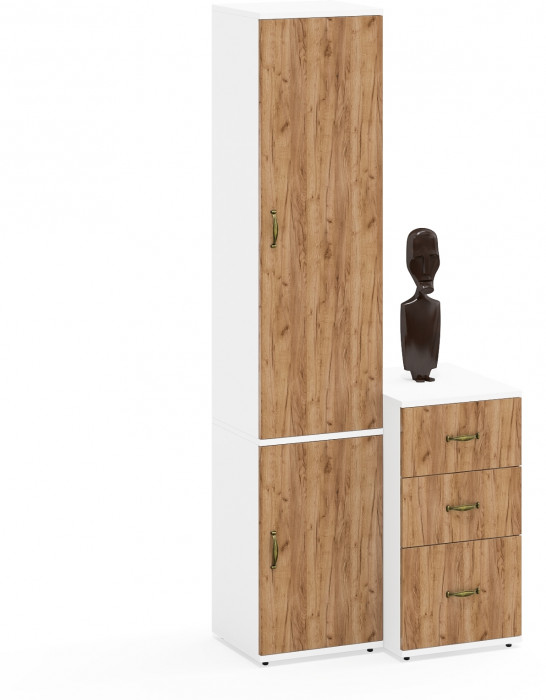 Лидер-8 Пенал МД 22Б + Тумба МД 3.16, белый шагрень/крафт золото