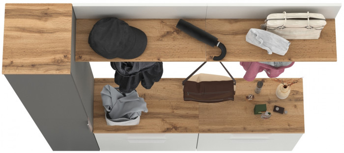 Октава Прихожая 52, белый шагрень/серый графит/дуб крафт золотой/фасады МДФ белый шагрень/серый графит