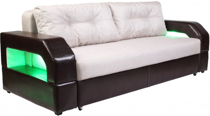 Диван-кровать Манчестер, еврокнижка, рогожка/экокожа, 160х195, бежевый