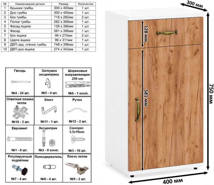 Лидер-8 Стол + Полка + Тумба МД 3.15 + Пенал, цвет белый шагрень/крафт золото, ШхГхВ 370х50/30х75/190 или 230х50/120х75/190  см., НЕ универс. сб.