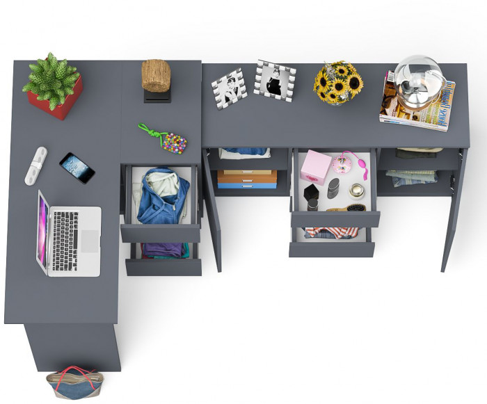 Мори Стол компьютерный МС-16 правый + Комод МК1200.3, цвет графит, ШхГхВ 244,8х84,9х76,6 см., выдвижные ящики справа, НЕ универсальная сборка