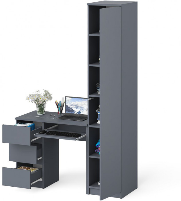 Мори Стол компьютерный МС-6 левый + Пенал МШ400.1, цвет графит, ШхГхВ 130,4х50,4х209,6 см., выдвижные ящики слева, НЕ универсальная сборка