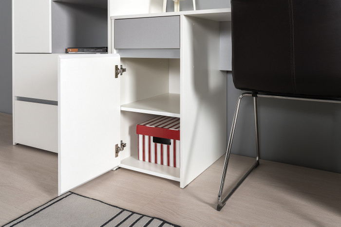 Торонто 12.149 Стол + 13.13 Шкаф комбинированный, цвет белый шагрень/стальной серый, ШхГхВ 160х53,1х149,7 см., универсальная сборка