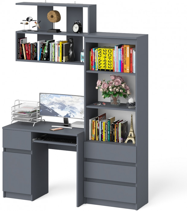 Мори компьютерный стол МС-1 левый + Стеллаж МСТ600.3 + Полка 900, графит