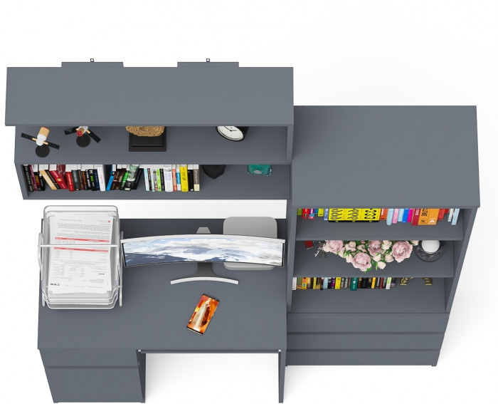 Мори компьютерный стол МС-1 левый + Стеллаж МСТ600.3 + Полка 900, графит