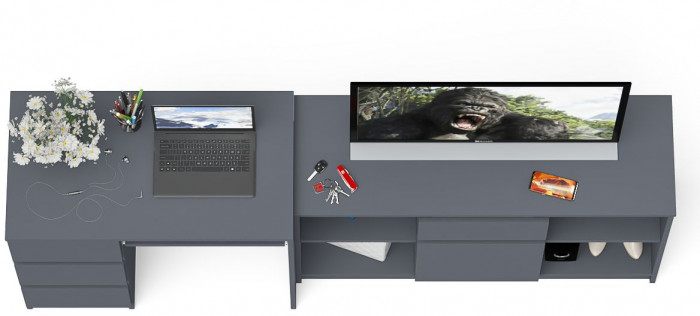 Мори компьютерный стол МС-6 левый + Тумба МТВ1204.1, графит