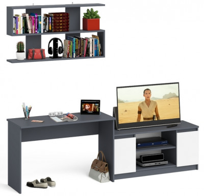 Мори письменный стол МСП1200.1 + Тумба МТВ1200.1 + Полка 1200, графит/белый