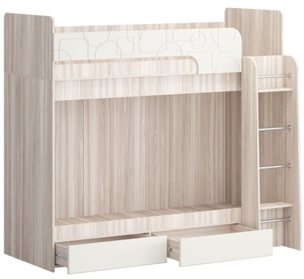 Двухъярусная кровать Бемби МДФ NEW, ясень (Ваниль матовая, Ясень шимо светлый)
