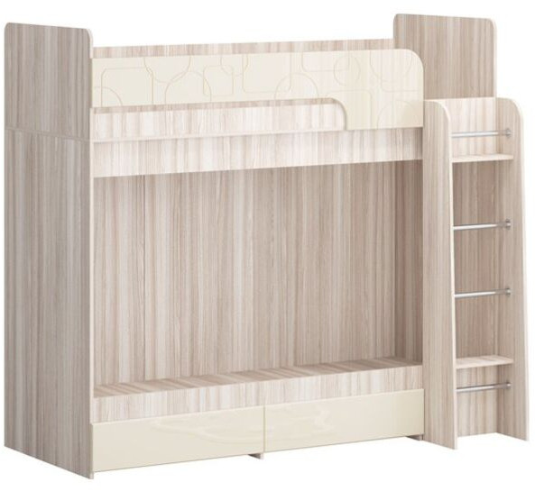 Двухъярусная кровать Бемби МДФ NEW, ясень (Ваниль матовая, Ясень шимо светлый)