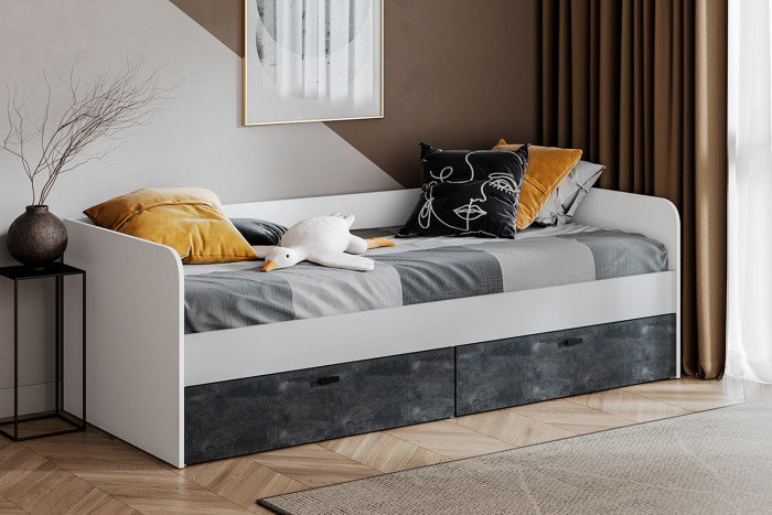 Кровать Накки КР2Я-800, Белый, Серый, Угольный камень