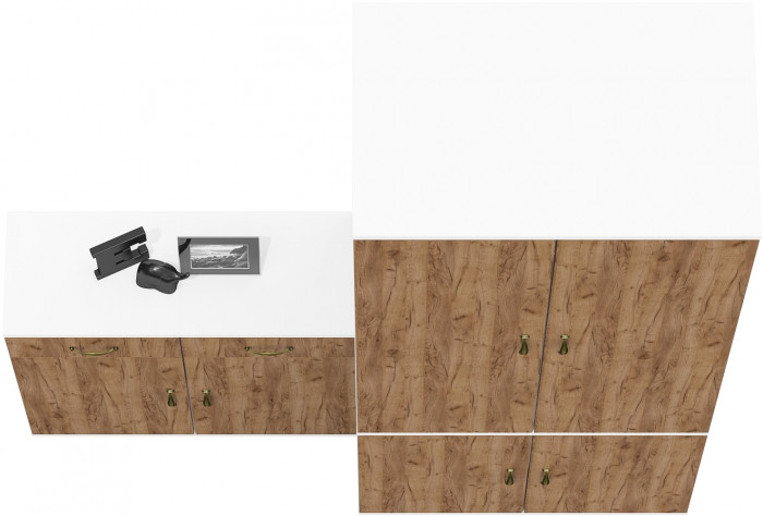 Лидер-8 Шкаф МД 19Б + Тумба МД 3.15 + Тумба МД 3.15, цвет белый шагрень/крафт золото, ШхГхВ 160х50х190 см., универсальная сборка