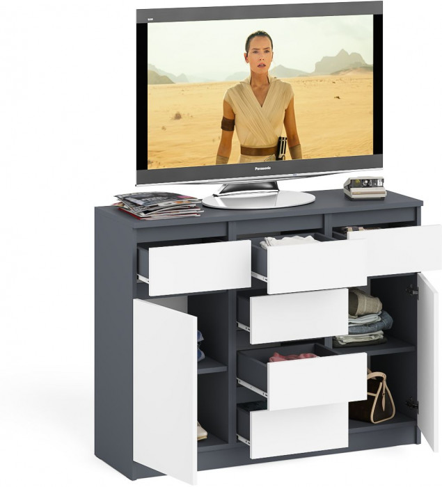 Мори Комод МК1200.4, цвет графит/белый, ШхГхВ 120,4х41х94 см.