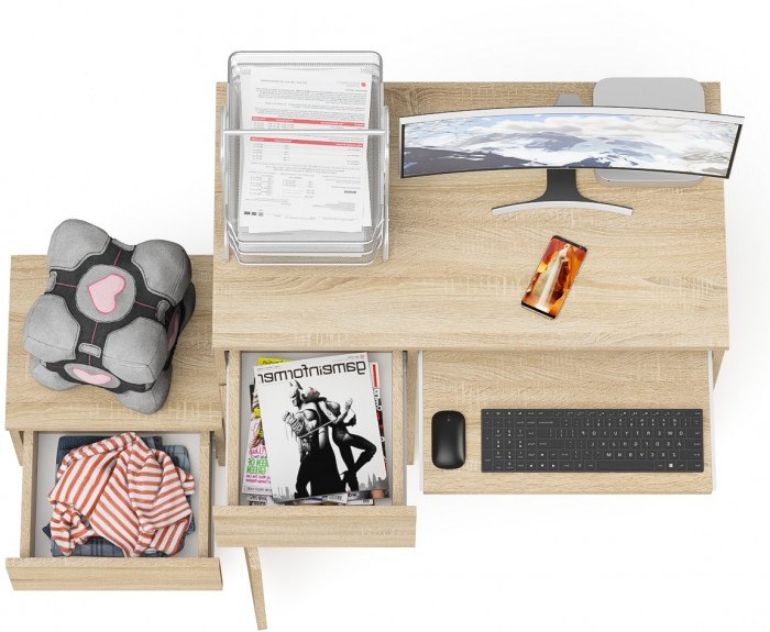 Мори Стол компьютерный МС-1 левый + Тумба ТМП400.1, цвет дуб сонома, ШхГхВ 130,4х50х76,6 см., выдвижной ящик слева, НЕ универсальная сборка