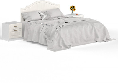 Ливерпуль Кровать 11.08 + основание + ножки + две Тумбы 08.146, ясень ваниль/белый