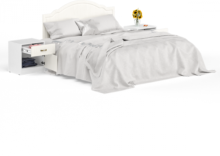 Ливерпуль Кровать 11.08 + основание + ножки + две Тумбы 08.146, ясень ваниль/белый