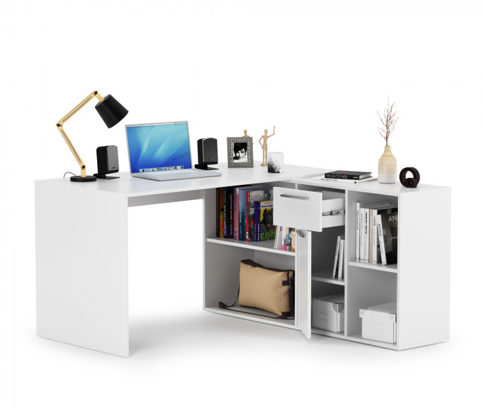 Лайт Стол письменный 03.245F, цвет белый шагрень, ШхГхВ 136х139,2х75,2 см.(угловой) или 203,5х68х75,2 см.(прямой), универсальная сборка