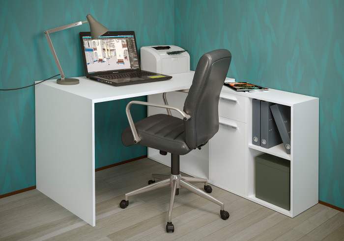 Лайт Стол письменный 03.245F, цвет белый шагрень, ШхГхВ 136х139,2х75,2 см.(угловой) или 203,5х68х75,2 см.(прямой), универсальная сборка