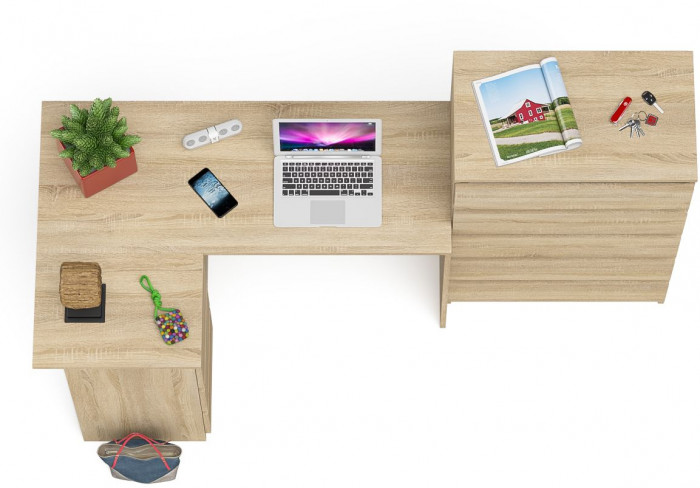 Мори Стол компьютерный МС-16 левый + Комод МК700.5, цвет дуб сонома, ШхГхВ 194,8х84,9х114 см., выдвижные ящики слева, НЕ универсальная сборка