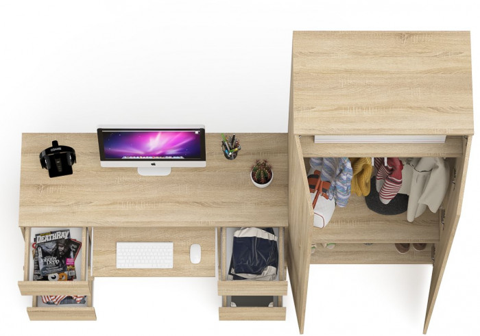 Мори Стол компьютерный МС-2 + Шкаф МШ800.1, цвет дуб сонома, ШхГхВ 215,8х50,4х209,6 см., универсальная сборка