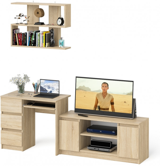 Мори Стол компьютерный МС-6 левый + Тумба МТВ1200.1 + Полка 900, цвет дуб сонома, ШхГхВ 210,4х50х209,6 см., НЕ универсальная сборка