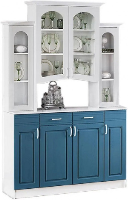 Буфет Констанция 4-х створчатый (Белый матовый / голубой)