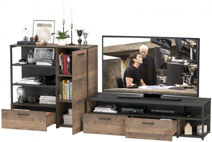 Трувор 13.70 Тумба под ТВ + 13.307.01 Комод, дуб гранж песочный/интра