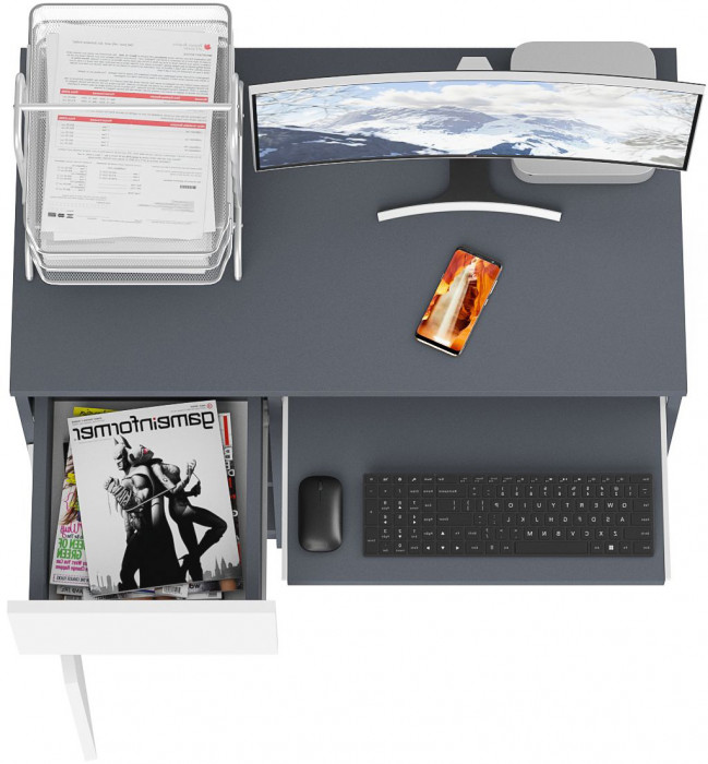 Мори компьютерный стол МС-1 левый, графит/белый