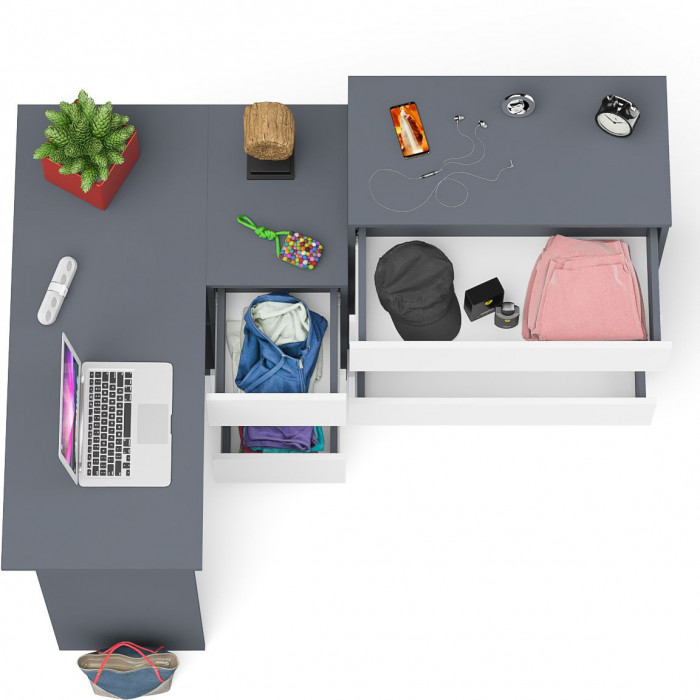 Мори компьютерный стол МС-16 правый + Комод МК800.4, графит/белый