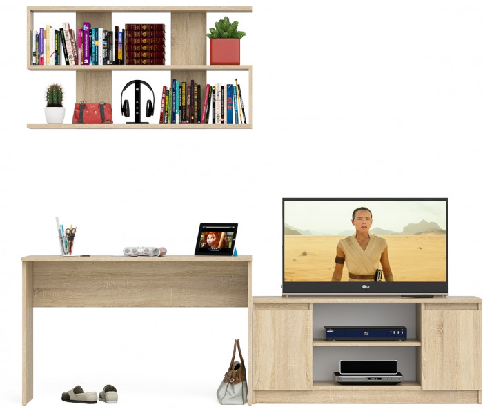 Мори письменный стол МСП1200.1 + Тумба МТВ1200.1 + Полка 1200, дуб сонома