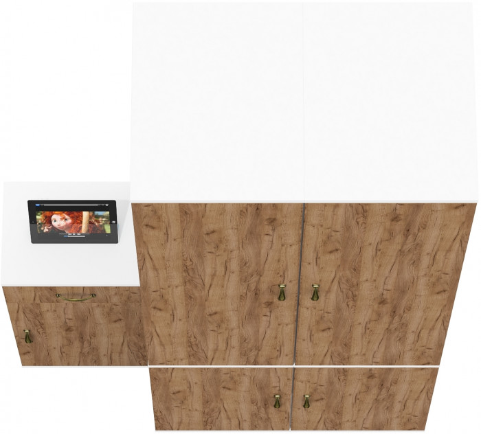 Лидер-8 Пенал МД 23Б + Пенал МД 23Б + Тумба МД 3.15, белый шагрень/крафт золото