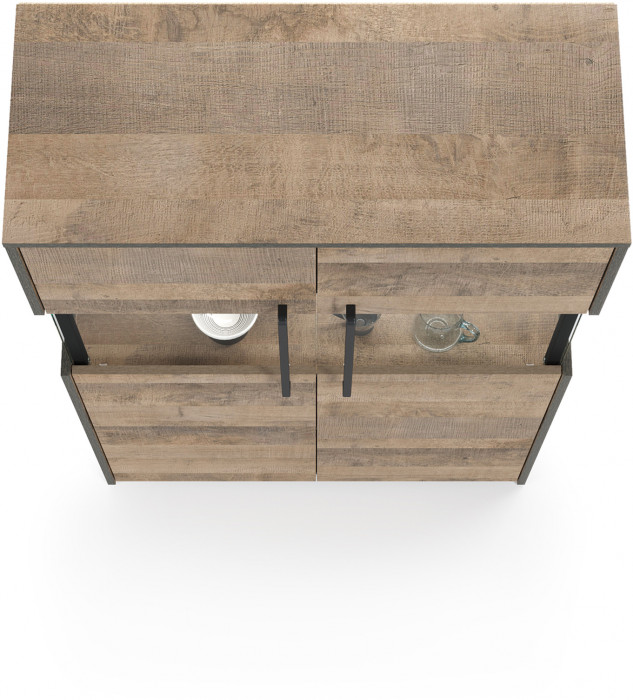 Трувор 13.306 Комод с витриной, цвет дуб гранж песочный/интра, ШхГхВ 85,8х37х135,3 см., есть светодиодная подсветка