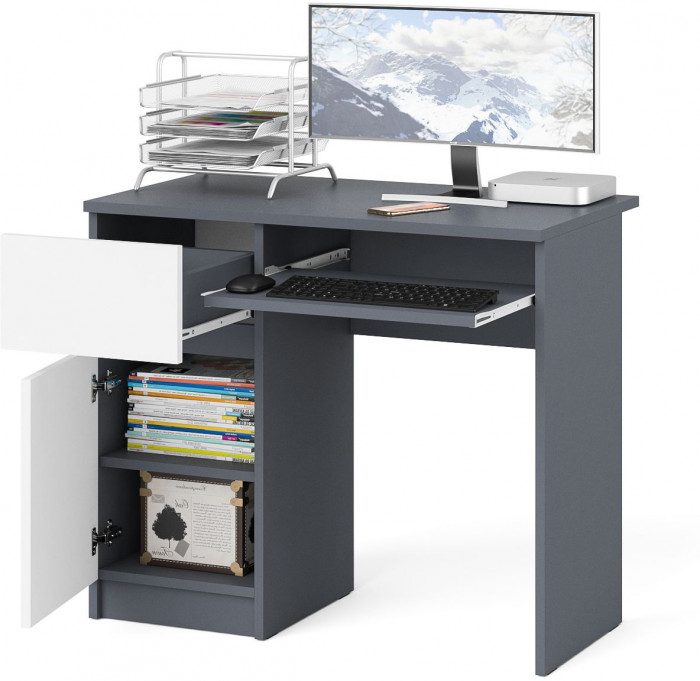Мори компьютерный стол МС-1 левый, графит/белый