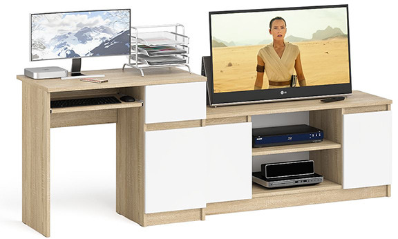 Мори Стол компьютерный МС-1 правый + Тумба МТВ1200.1, цвет дуб сонома/белый, ШхГхВ 210,4х50х76,6 см., выдвижной ящик справа, НЕ универсальная сборка
