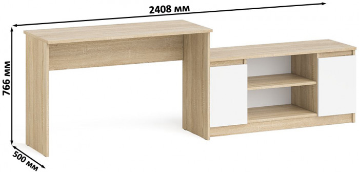 Мори письменный стол МСП1200.1 + Тумба МТВ1200.1, дуб сонома/белый