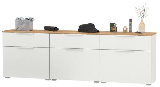 Октава 16.127 Тумба для обуви + 16.127 Тумба + 16.127 Тумба, цвет белый шагрень/дуб крафт золотой/фасады МДФ белый шагрень, ШхГхВ 194,7х35,4х62,2 см.