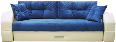 Диван еврокнижка Манчестер 160 ВЕЛЮР 09 СИНИЙ ЭКОКОЖА БЕЖЕВАЯ НПБ