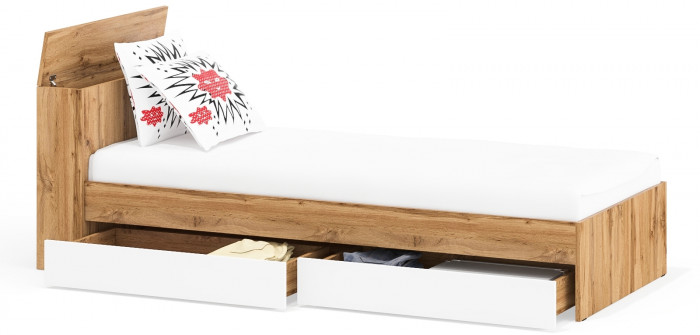 Ксения Кровать с ящиками 0900, дуб вотан/белый