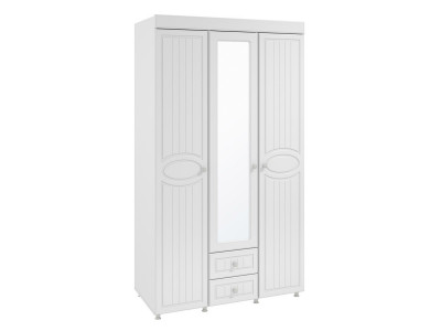 Шкаф 3-х дверный с ящиками и 1-м зеркалом Монако МН-57 белое дерево