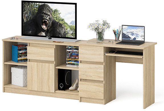 Мори компьютерный стол МС-6 левый + Тумба МТВ1204.1, дуб сонома