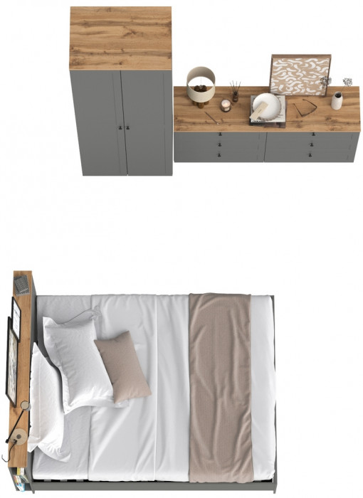Остин 11.53 Кровать + ортопед + 13.336.02 Шкаф для одежды + 16.240 Комод, серый графит/дуб крафт золотой