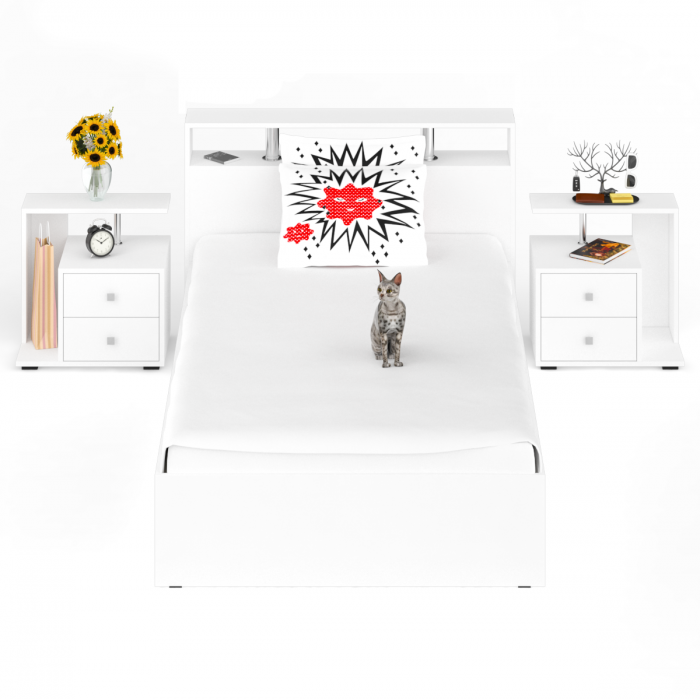 Камелия Кровать 1200 + две тумбы, белый