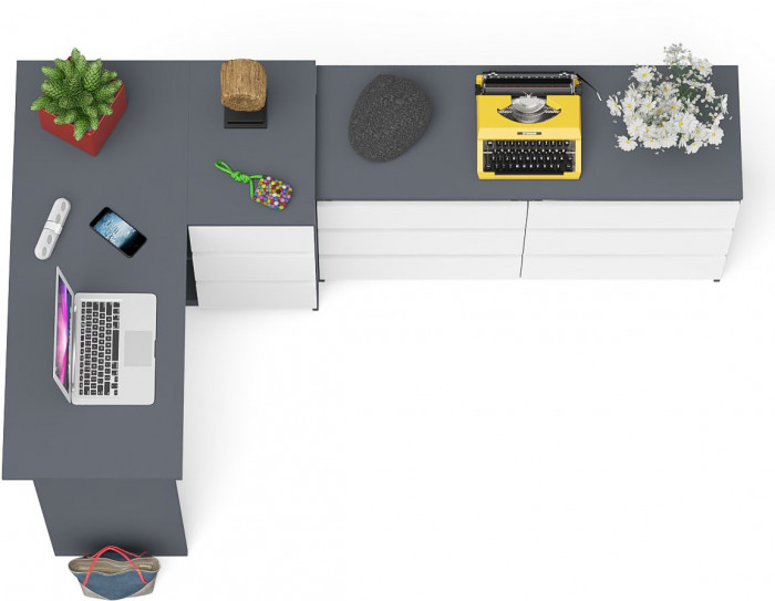 Мори компьютерный стол МС-16 правый + Комод МК1200.6, графит/белый