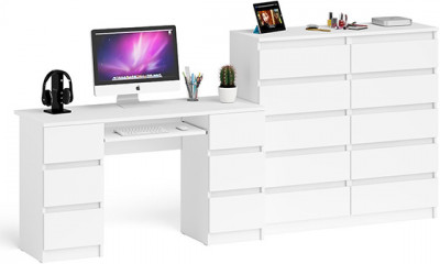 Мори Стол компьютерный МС-2 + Комод МК1200.10, цвет белый, ШхГхВ 255,8х50х115 см., универсальная сборка