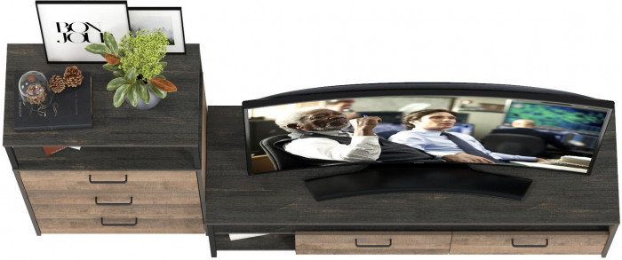 Трувор 13.70 Тумба под ТВ + 13.307.02 Комод с ящиками, дуб гранж песочный/интра