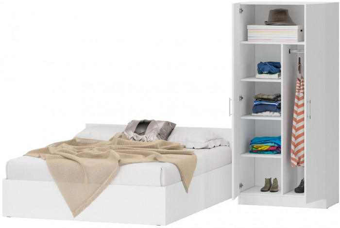 Кровать 1600 + Шкаф 2-х створчатый Стандарт, белый