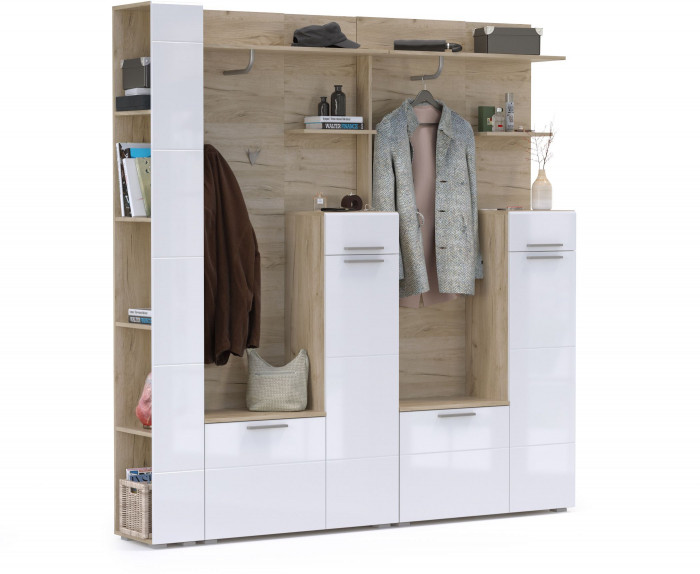 Лайн Прихожая № 07, дуб крафт серый/фасады МДФ белый глянец