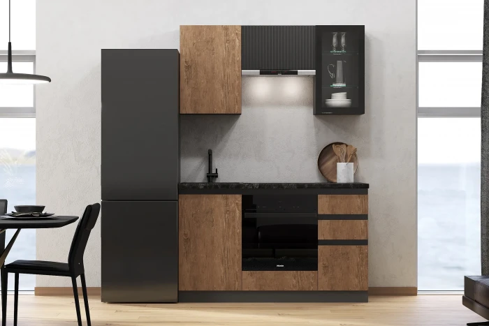 Кухня Техно-6 1,5м Графит/Экзотическое дерево Амазония/Графит софт